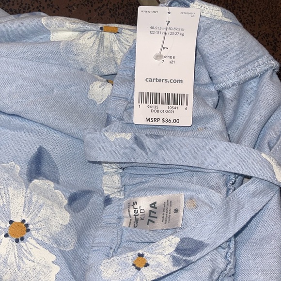 Carters Girls Light Blue and White Floral Linen Dress Size 7/7A - Picture 7 of 8